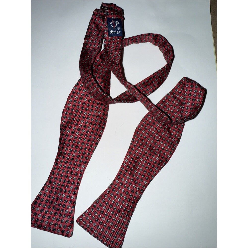 Red Floral Dotted Men's Bow Tie Self-Tie Suit Dress Accessory Briar Vintage